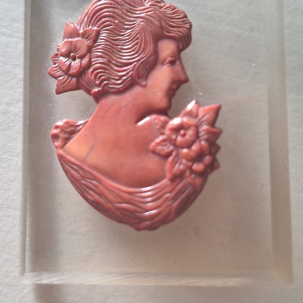 Elegant Coral Cameo Brooch